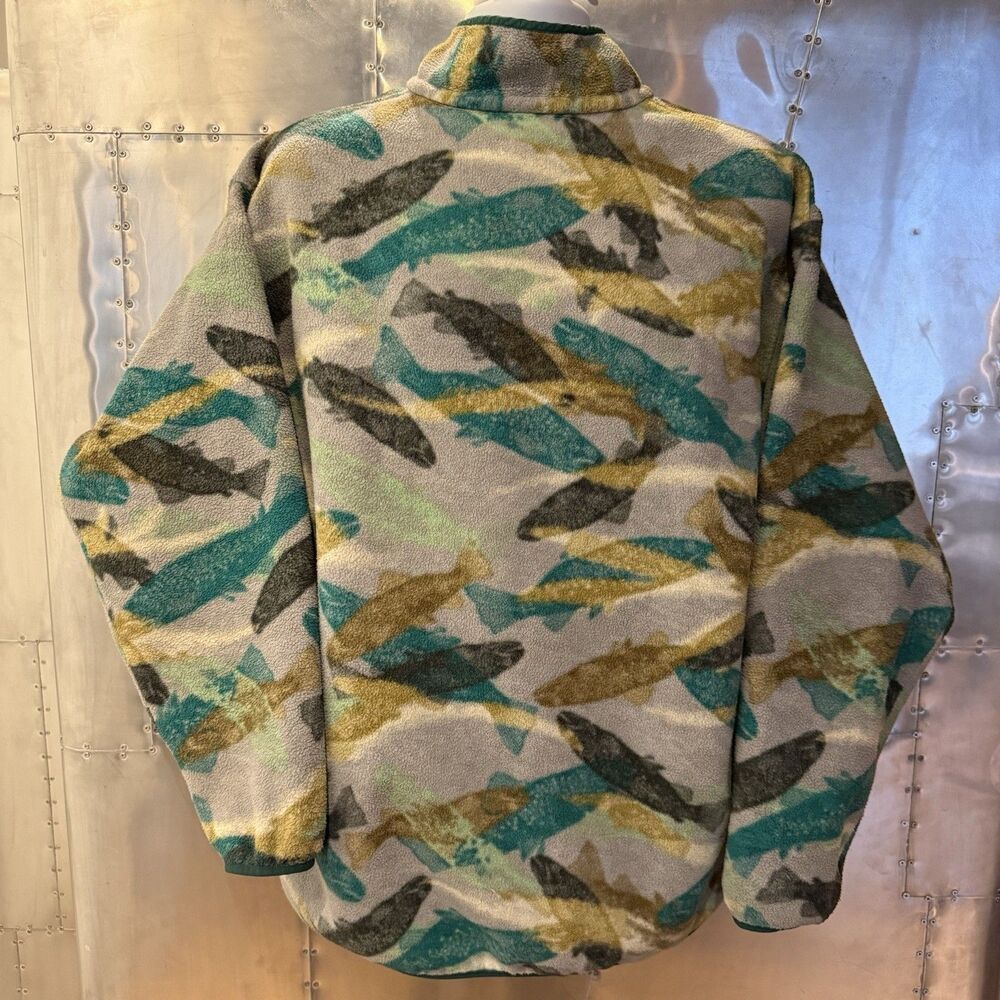 Rare Vintage PATAGONIA SYNCHILLA Fleece Pullover XL Snap T Fish Trout Jacket - Picture 2 of 5
